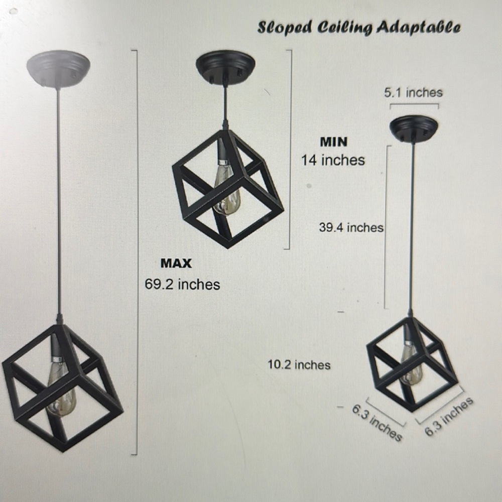 DIY modern black square pendant lights, rustic industrial cube chandelier lights